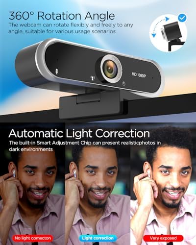 2PCS Webcam 1080P with Microphone & Privacy Cover for PC/Laptop, USB Computer Camera Plug & Play with Auto Light Correction for Video Calls, Live Streaming Gaming & Online Meetings - Image 4