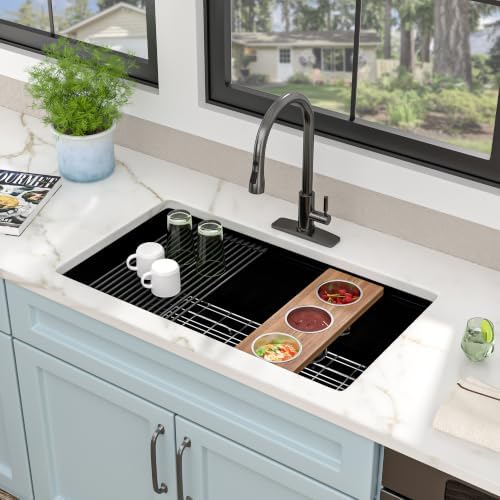 30" x 19" Undermount Matte Black Workstation Kitchen Sink - Image 3