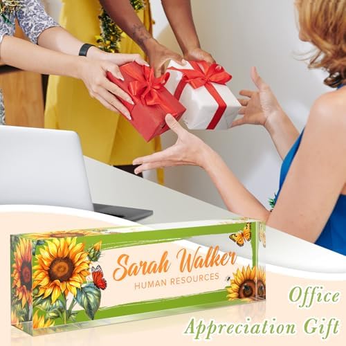 Name Plate for Desk, Desk Name Plate Personalized, Office Decor for Women Men, Acrylic Desktop Accessories, Office Appreciation Gifts for Boss Social Workers Nurse Teacher Employee (Sunflowers) - Image 4