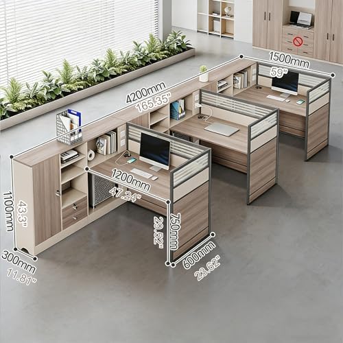 Modern Office Cubicle Workstation Desk with Tempered Glass Privacy Panels, USB Charging Hub & Cable Management,Multi-Person Modular Computer Desk for Commercial Office (D-Left, Three Person-F) - Image 2
