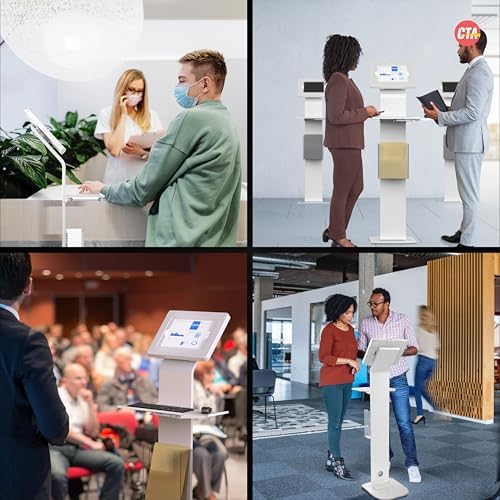 CTA Digital Anti-Theft Mobile Workstation Locking Floor Stand Kiosk w/ Secure Enclosure, Keyboard Tray & Storage for iPad A16 - iPad Pro 11" M4 - Air 11"M3 & M2 Galaxy Tab A & More White (PAD-PARAFWK) - Image 6