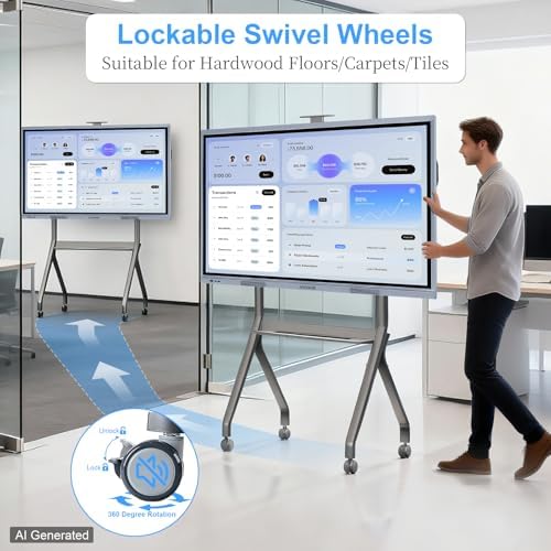 Smart Board Stand for 42"– 75" Interactive Smart Whiteboard, Height Adjustable Mobile Portable Stand with Four Lockable Wheels for Classroom Home Office Business Studio - Image 3