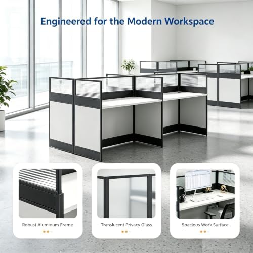 4-Person Office Cubicle Workstation Desk with Mute Privacy Panels & Cable Management, Computer Cubicles Desk for Home & Commercial Office Use, Walnut Finish - Image 7