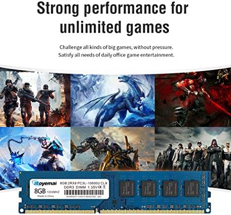 DDR3L 10600U 16GB Kit (2x8GB) DDR3L/DDR3 10600 1333MHz Udimm, Royemai 8GB PC3/PC3L-10600U Dimm Memory 2Rx8 1.35V/1.5V CL9 Desktop RAM - Image 6