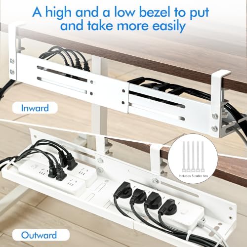 No Drill Under Desk Cable Management Tray, 17”-30” Retractable Cord Organizer for Table, Clamp Mount Wire Basket, Power Strip Holder & Metal Cord Organizer for Office, Home, White - Image 5
