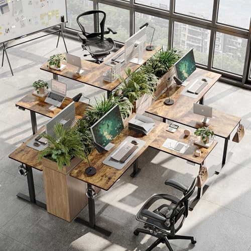 TIQLAB 63 x 55 inch L Shaped Standing Desk Adjustable Height, Electric Corner Standing Desk, Sit Stand Computer Table with Splice Board, Rustic Brown - Image 5