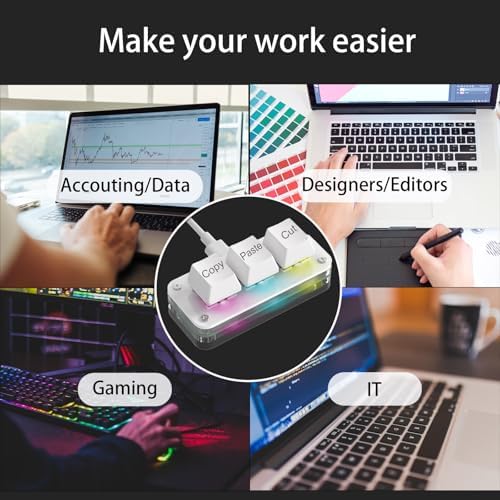 Copy Keyboard, Cut Copy Paste Keypad, One Handed Macro Keypad, Programmable Mechanical Keyboard for Working and Gaming, Shortcut Keyboard for PC, MAC, Laptop (White) - Image 3