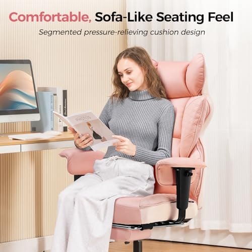COMHOMA Big and Tall Office Chair Heavy Duty Wide Ergonomic Gaming Chair with Deluxe Embossing Designed Leather with Foot Rest,145°Reclining Adjustable Armrests Pocket Spring Back Support and Pillow - Image 6