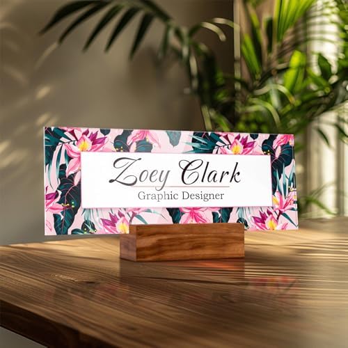 Personalized Acrylic Desk Name Plate with Walnut Wood Base - Image 2