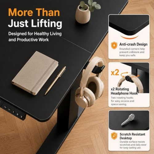 Claiks Electric Standing Desk, 32x19 Inch, Height Adjustable, Dark Black - Image 5
