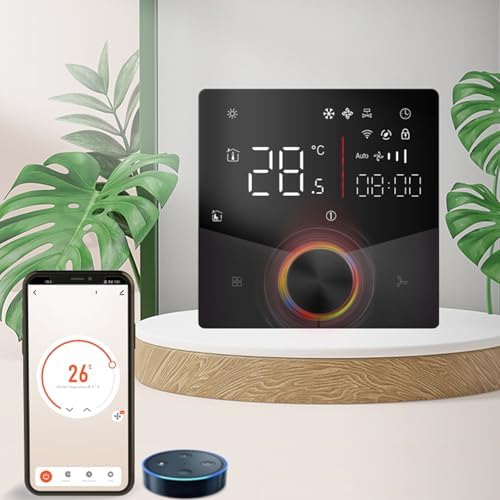 WALFRONT Smart Thermostat WiFi Enabled Digital Thermostat Programmable with LED Panel RS485 Interface 2 Color LED Knob 12.4mm Slim Design for Central Air Conditioning Cooling (Black) - Image 2
