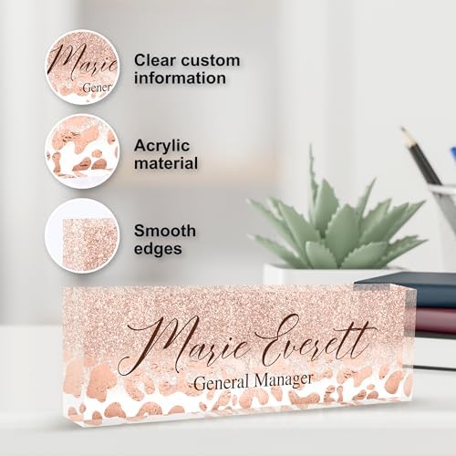 Personalized Name Plate for Desks, Custom Desk Name Plates, Acrylic Name Plate Office Desk Accessories, Personalized Office Gifts for Coworkers Teachers, Employee Appreciation Gifts (B-Leopard Print) - Image 3