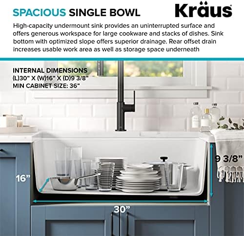 Kraus KGUW1-33WH-100-100, Bellucci Workstation 32 in. Undermount Granite Composite Single Bowl Kitchen Sink in White with WasteGuard 1 HP Continuous Feed Garbage Disposal and Accessories - Image 5