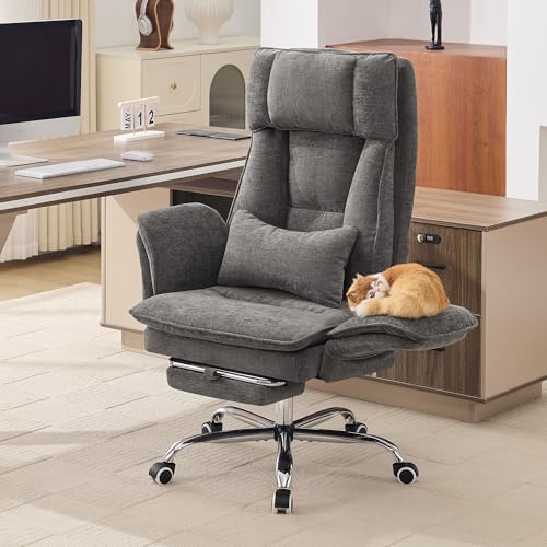 Big and Tall Office Chair, Footrest & Flip Armrest for Pets, Light Grey by HUBSON