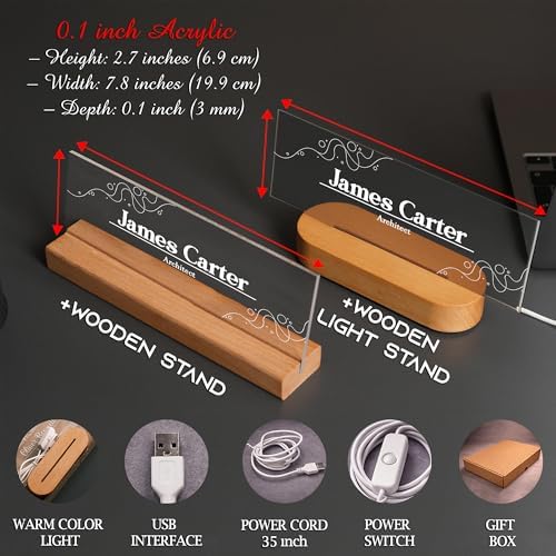 Personalized LED Desk Name Plate Custom Acrylic Office Name Sign with Wooden Base - Image 4