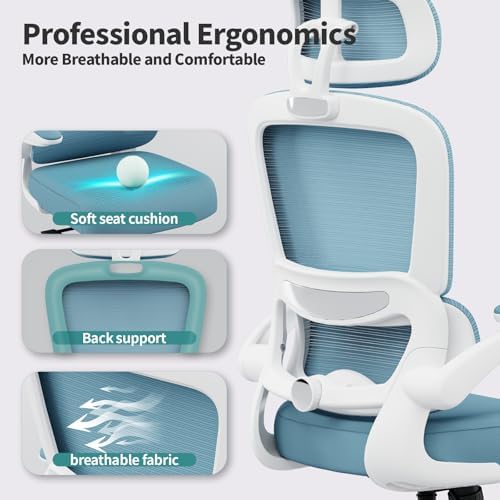 TRALT Office Chair Ergonomic Desk Chair with Lumbar Support Sky Blue, 1 - Image 3