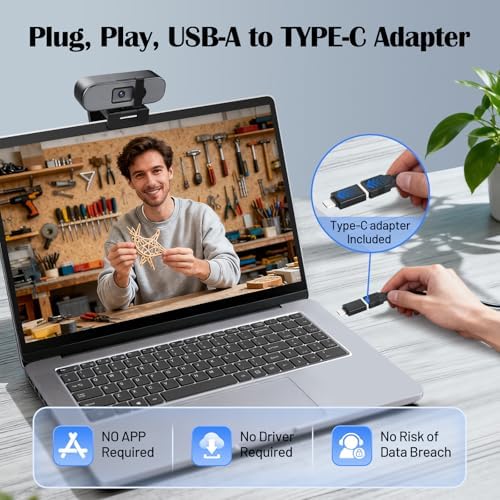 YQE 4K Webcam with Tripod, UHD Web Cam with Microphone, PDAF Autofocus Webcam with Remote Control, Privacy Cover, USB Type-A & A-to-C Adapter Computer Camera for Calling, Zoom/Teams/Facetime/Switch 2 - Image 4
