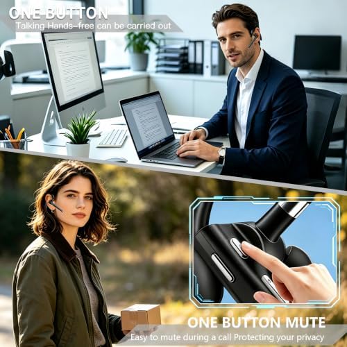 Hsility Bluetooth Headset for Work V6.1 Business Earbud with 500 mAh Charging Case，100Hrs Talk Time Dual Noise Cancel Wireless Earpiece,CVC8.0 Noise Cancelling Wireless Earbud for Trucker/Home/Office - Image 6