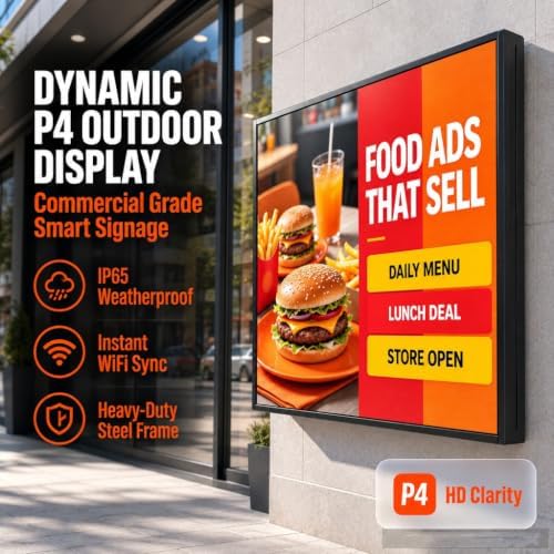YWD P4 Outdoor Full‑Color LED Sign, 40" x 40" Digital Advertising Board, High‑Resolution Scrolling Display, USB & WiFi Control, Supports Custom Images & Video for Business Storefront - Image 2