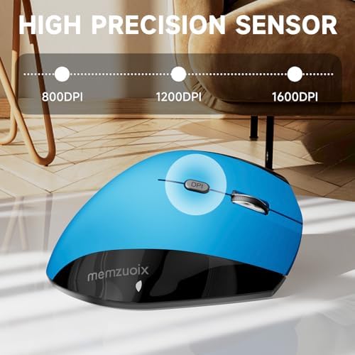 memzuoix Ergonomic Mouse Wireless,2.4G Optical Cordless Mice with 800/1200/1600 DPI,Vertical Computer Wireless Mouse for Laptop, Mac,PC,Desktop (for Right Hand, Large),Blue - Image 5