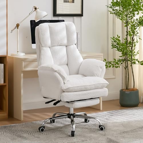 JOMEED Cloud Cross Legged Office Chair with Footrest,Flip Armrest,White - Image 2