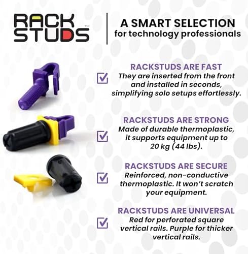 Rackstuds P20 Series II - Server Rack Screws 20-Pack | Cage Nut Replacement Purple 3.2mm/0.126" | A Faster, Easier Solution for Rack mounting Gear in 19" Racks with Square Punched Vertical Rails - Image 6