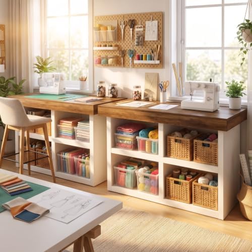Tribesigns Artwork Craft Table with Storage, Counter Height Sewing Cabinet - Image 5
