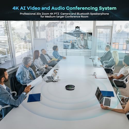 TONGVEO 4K PTZ Conference Room Camera System AI Auto-Tracking 20x Zoom 4K PTZ Camera USB3.0 HDMI LAN outputs and Bluetooth Speakerphone with Microphone for Large Remote Meeting - Image 5