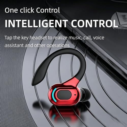 Wireless Headset Business Headphones,Waterproof Hanging Single Ear Earbuds,Mono Wireless Headset Noise Cancelling Sports Wireless Earpiece with Mic for Smart Phones (Red) - Image 5