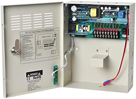 EVERSECU 9 Channel 12V 5Amp DC Metal Boxed Cabinet Regulated UPS Power Supply Unit with Backup Battery Link for Burglar Alarms CCTV Cameras PTZ Access Control (Battery Not Included) by EVERSECU