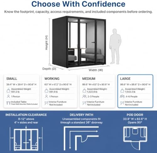 Uncaged Ergonomics Large Office Pod, 6-Person Acoustic Office Phone Booth with Ventilation, LED Lighting and Power, Black - Image 2