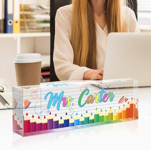 Teacher Office Name Plate for Desk Custom, Desk Name Plate Personalized, Teachers Office Desk Decor, Clear Acrylic Glass Block, Personalized Office Gifts for Teachers, Teacher Appreciation Gifts - Image 4