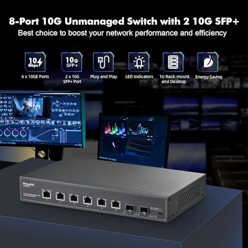 MokerLink 8 Port 10Gbps Ethernet Switch with 2x10G SFP+ Slot, 6 Port 10G RJ45 Support 10G/5G/2.5G/1000M/100M Auto-Negotiation, 160Gbps Bandwidth Unmanaged Plug and Play Desktop|RackMount Switch - Image 2