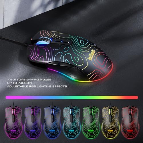 RedThunder K10 Wired Gaming Keyboard & Mouse Combo with Wrist Rest, Adjustable RGB Mechanical Feel Anti-ghosting Keyboard + 7D 7200 DPI Mouse+Soft Leather Wrist Rest for PC Gamers (Black Lines) - Image 6