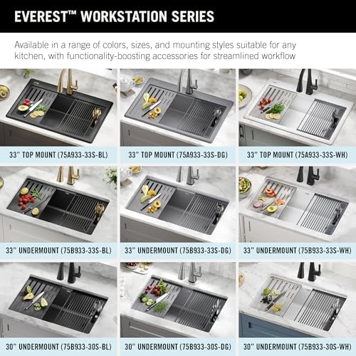 DELTA FAUCET Everest 33-inch Granite Composite Workstation Kitchen Sink Drop-In Top Mount Single Bowl with WorkFlow Ledge and Accessories in Metallic Black, 75A933-33S-BL - Image 5