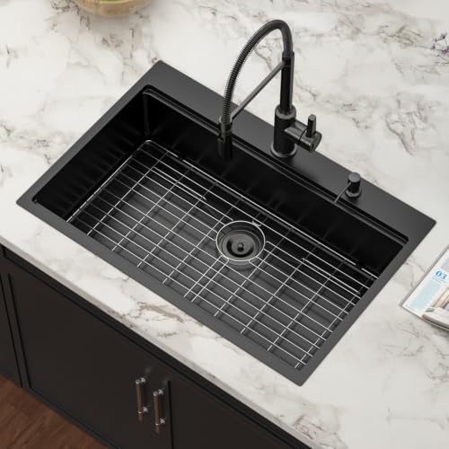 33x22 Black Drop In Kitchen Sink Workstation with Accessories - Image 4