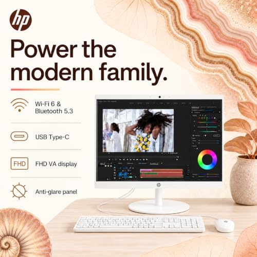 HP 22" All-in-One Desktop Computer, 8GB DDR5 RAM, 128GB UFS Storage,13th Gen Intel Quad-Core CPU, FHD VA Display, WiFi 6, Bluetooth 5.3, RJ45, USB-C (10Gbps), UHD Graphics, 720p Cam, Cashmere White - Image 2