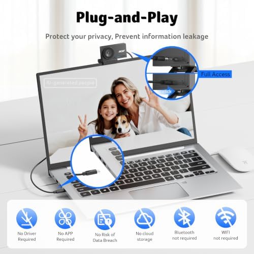 Acer 4K Webcam for PC/Mac with All-Metal Unibody Sculpted, Sony 1/2" Sensor, PDAF, 2 Noise Reduction Mics, Privacy Cover for Switch 2/Zoom/Teams/Facetime/YouTube/Google Meet - Image 5