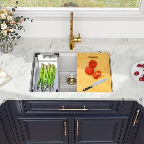 Kichae 28 x 19 Undermount Kitchen Sink White Granite Composite Workstation - Image 2