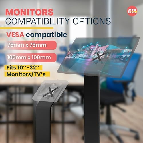 Floor Stand Kiosk - CTA Heavy-Duty VESA Compatible Floor Stand with Interior Cable Routing System and Scratch Resistant Padding on Weighted Base and Kitting Capabilities (ADD-PARAFS) – Black - Image 3