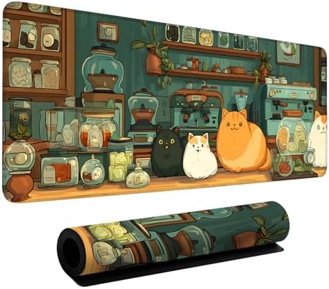Cute Cat Gaming Mouse Pad 31.5"x11.8" Large Extended Pad Desk Mat Anti-Slip Rubber Base & Durable Stitched Edges for Gamers Smooth Mouse Pad Writing Surface for Desk Office/Home by LEIWEIHOPE