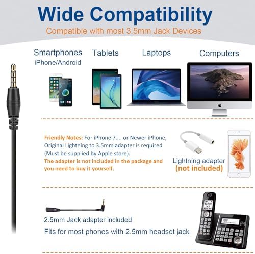 Cell Phone Headset with Microphone Noise Cancelling & Call Controls, 3.5mm Computer Headphones for Samsung PC Business Skype Softphone Call Center Office, Clear Chat, Ultra Comfort - Image 6