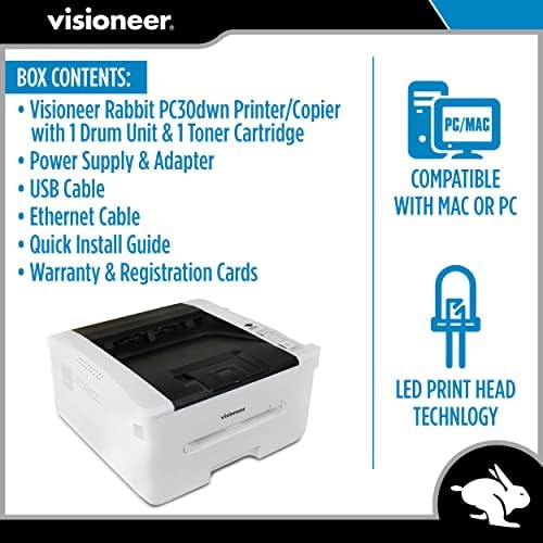 Visioneer Rabbit PC30dwn Laser Printer/Copy Machine, USB Office Printer and Copier for PC and Mac, 30 PPM, Sheetfed 250 Page Automatic Document Feeder (ADF), White - Image 4