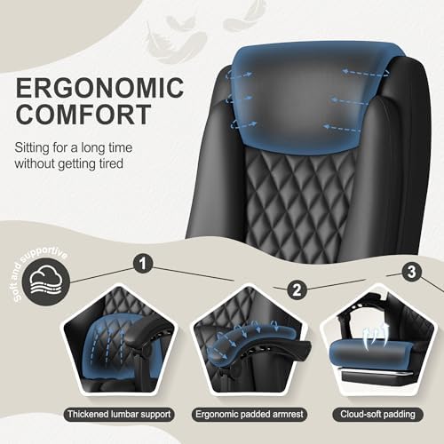 Homall Executive Home Office Chair with Lumbar Support,400lbs Adjustable Ergonomic High Back Office Chair Reclining Managerial Chair for Home Office (Black) - Image 4