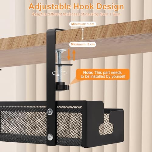 Cable Management Desk with Adjustable Hooks, Under-Sink Mounting Organiser Made of Carbon Steel, No Drilling, Heavy Duty Cable Management for Power Cables and Network Cables (Office/Home) - Image 2