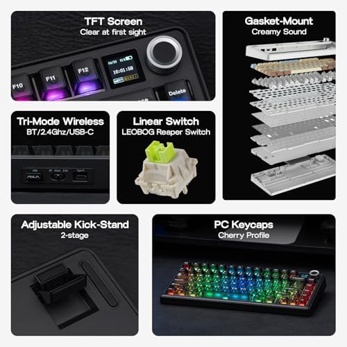EPOMAKER X Aula F75 MAX Wireless Mechanical Keyboard with TFT Screen and Knob, Gasket Keyboard in 75% Layout, Hot Swappable Gaming Keyboard for PC/Mac/Linux (Matte Black) - Image 3