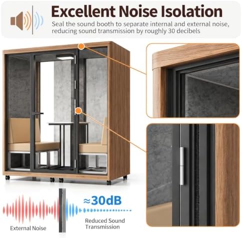 Soundproof Office Pod with 4 Person Glass Design (Wood) - Image 4