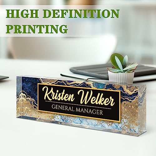 Name Plate for Desk, Desk Name Plate Personalized, Office Decor for Women Men, Acrylic Desktop Accessories, Office Appreciation Gifts for Boss Social Workers Nurse Teacher Employee (Blue/Gold) - Image 3