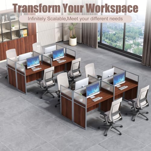 Modular Office Cubicle Desk Workstation with Privacy Panels and Cable Management, 2-Person Long Computer Desk for Commercial Workspace, Sound Dampening Partition Wall (Walnut, 47.2IN) - Image 6