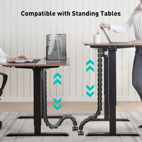 Heavy Duty Screw-in Cable Management Spine, 4-Channel Under Desk Vertebrae Cord Organizer for Wood & Laminate Standing Desks, Adjustable Floor-to-Desktop Wire Raceway with Weighted Base - Image 5